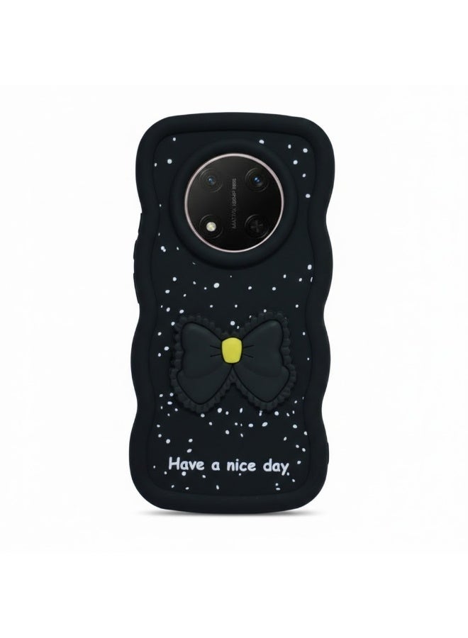 Compatible Case with Honor X9c, [Drop Protection] 3D Bow Pattern Soft TPU Shockproof Phone Case Full Body Protection (Black)